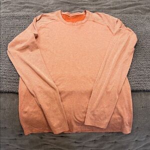 lululemon athletica Men's Coral Striped Long Sleeve Tee